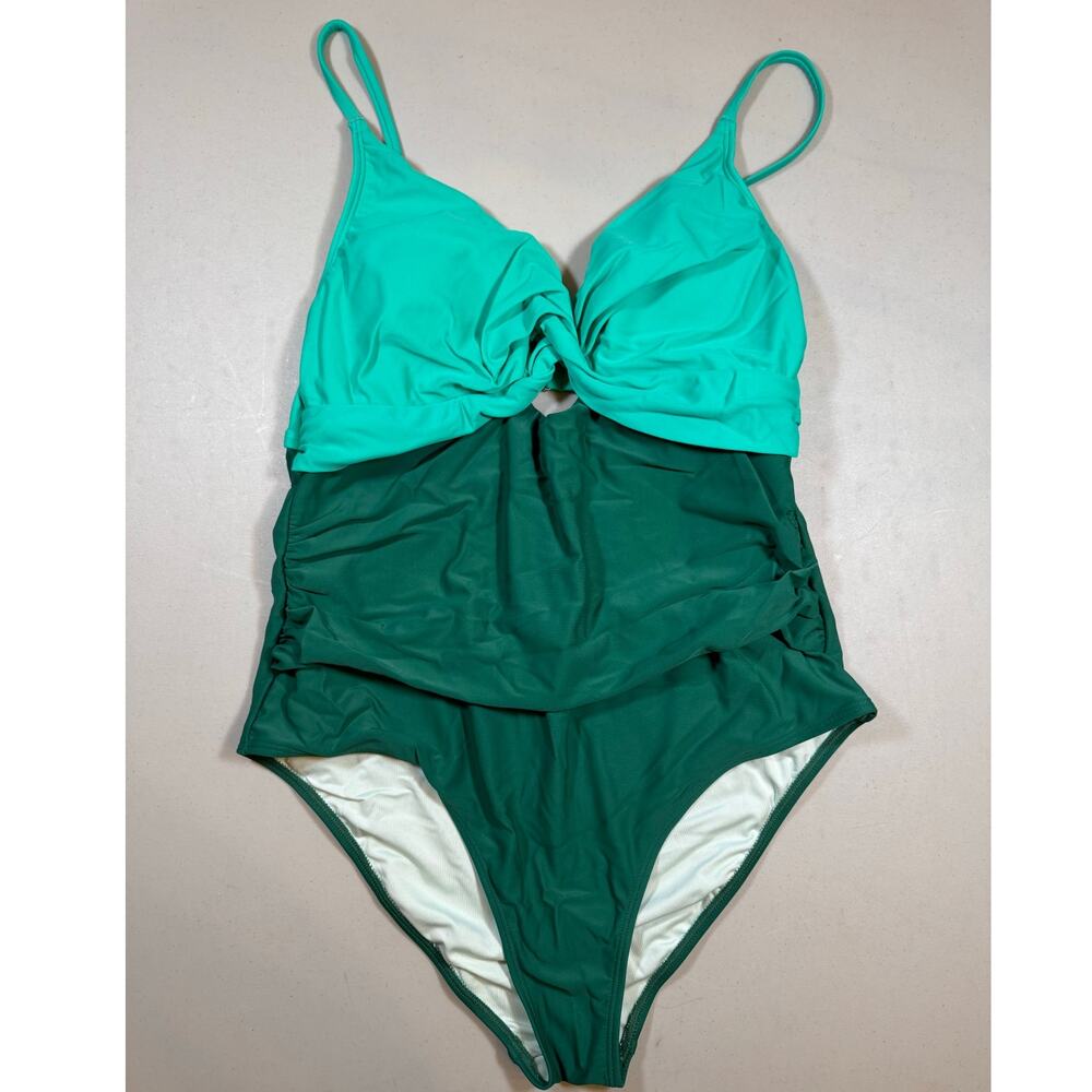 NWT Cupshe Green Color Block  One Piece‎ Bathing Suit Size Large